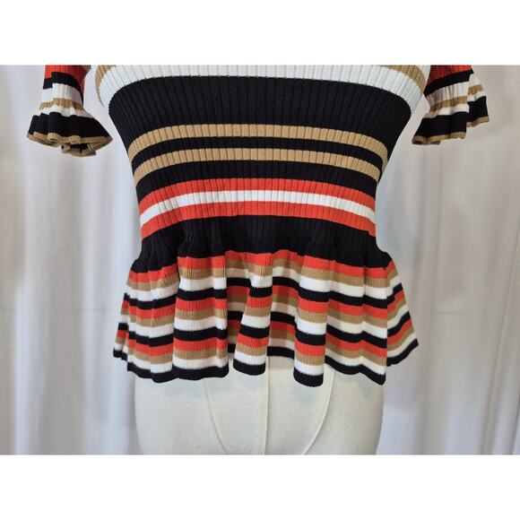 Cinq à Sept Colorful Striped Ribbed Short Sleeve Peplum Top XS - Picture 5 of 10